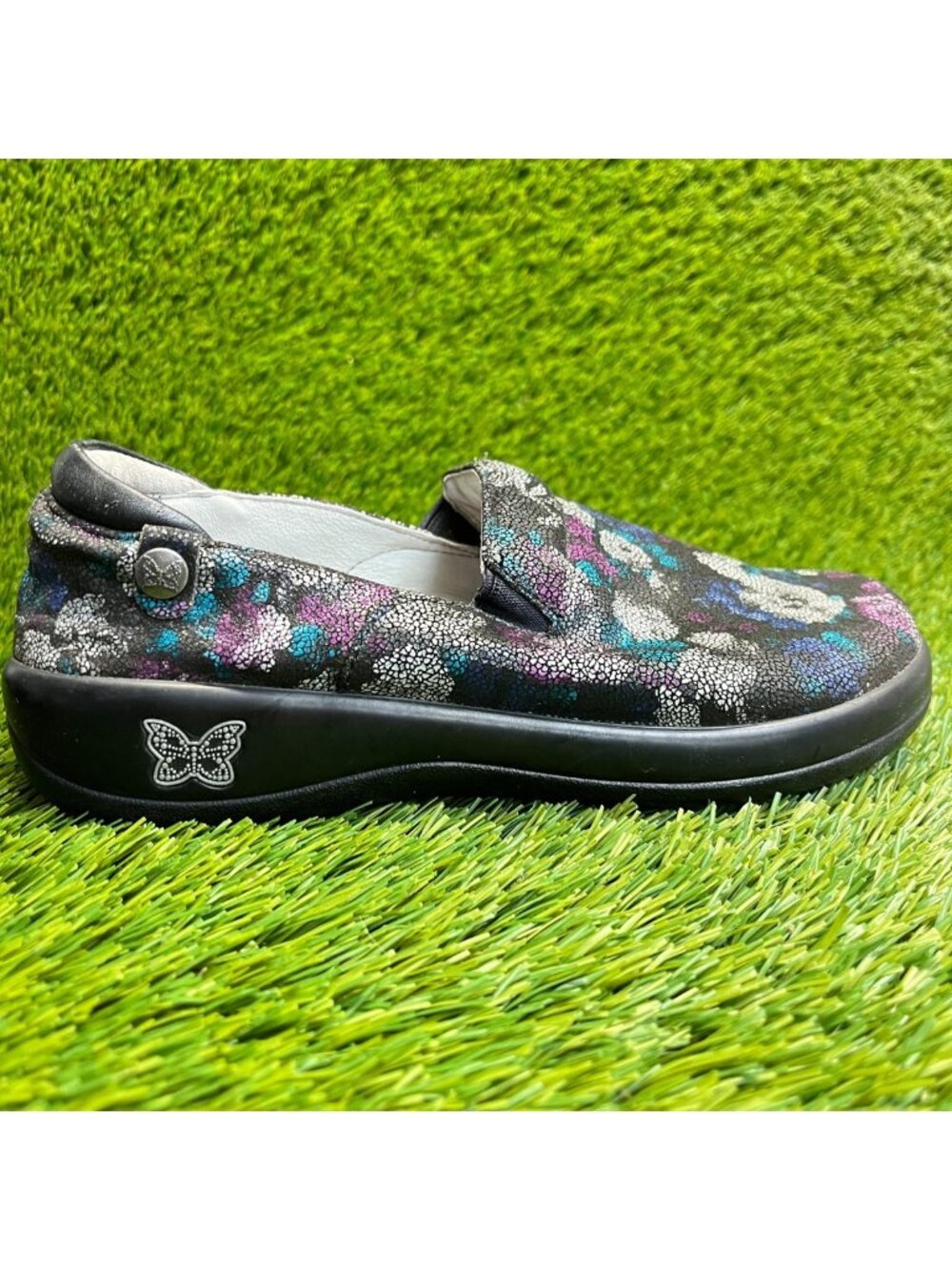 Alegria Keli Womens Size 7-7.5 Black Blue Casual Slip Resistant Clogs Shoes